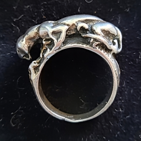 925 Sterling Silver Jewelry - vintage Sterling Silver Animal Design Cat Panther Leapard Ring Size 7 Jewelry
